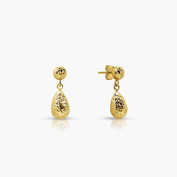 DANGLING TEAR DROP LADIES STUD EARRINGS IN (ITALIAN) 18K YELLOW GOLD