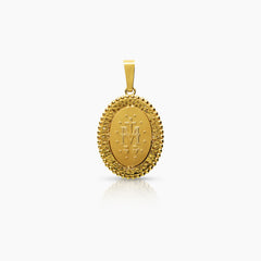 MARY MIRACULOUS PENDANT WITH WHITE PEARLS 23 mm (H) X 18 mm (L) IN 18K YELLOW GOLD
