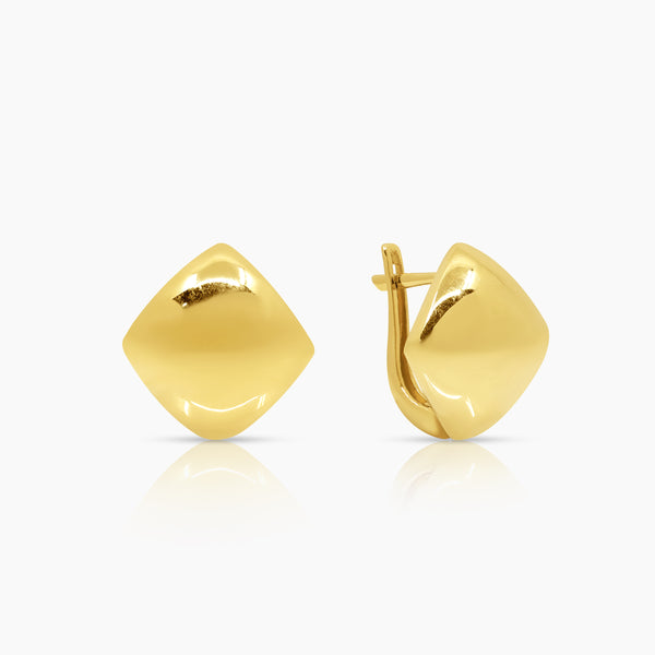 EMBOSSED DIAMOND SHAPE LADIES HOOP EARRINGS IN (SAUDI) 18K YELLOW GOLD