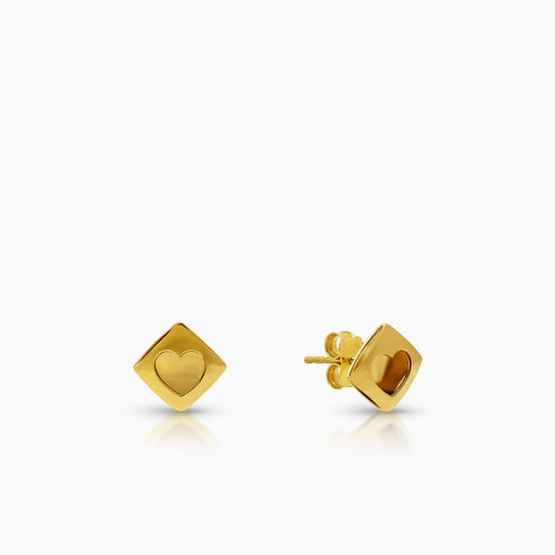 HOLLOW HEART LADIES STUD EARRINGS IN (SAUDI) 18K YELLOW GOLD