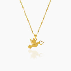 DOVE WITH OPEN HEART NECKLACE AND PENDANT IN (SAUDI) 18K YELLOW GOLD