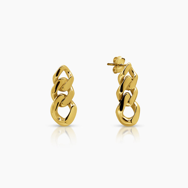 CHAIN LINK LADIES STUD EARRINGS IN (SAUDI) 18K YELLOW GOLD