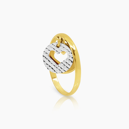 5 1/2" TWO TONE HEART LADIES RING IN (SAUDI) 18K YELLOW AND WHITE GOLD