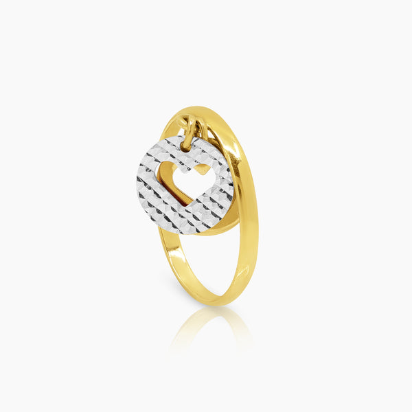 5 1/2" TWO TONE HEART LADIES RING IN (SAUDI) 18K YELLOW AND WHITE GOLD