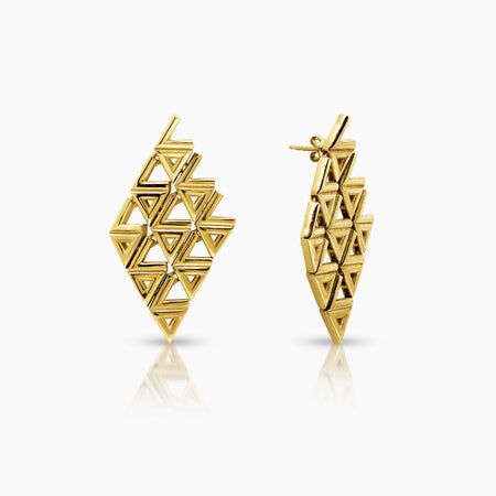 GEOMETRIC LADIES STUD EARRINGS IN (SAUDI) 18K YELLOW GOLD