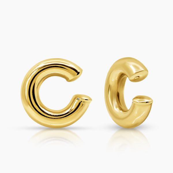 SINGLE PIECE MINIMALIST C-SHAPED LADIES EAR CUFF EARRINGS IN (SAUDI) 18K YELLOW GOLD