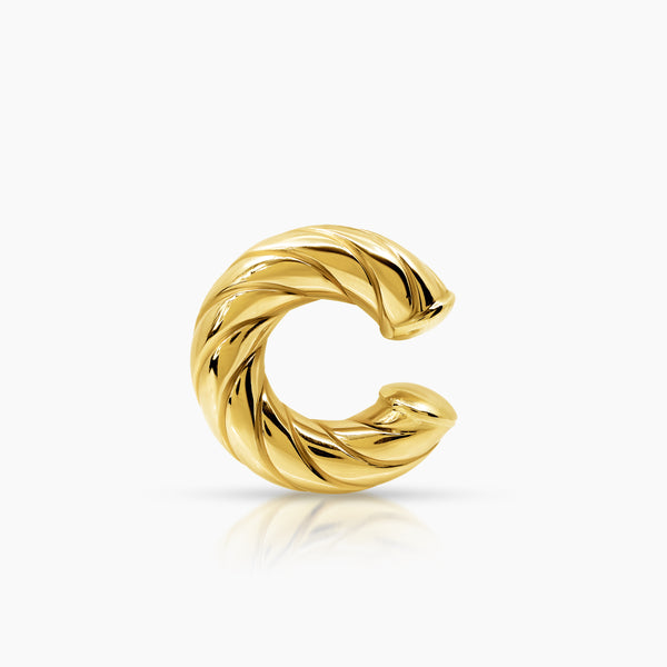 SINGLE PIECE TWISTED C-SHAPED LADIES EAR CUFF EARRINGS IN (SAUDI) 18K YELLOW GOLD