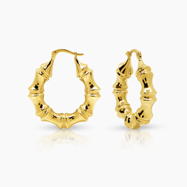 ROUND BAMBOO LADIES HOOP EARRINGS IN (SAUDI) 18K YELLOW GOLD