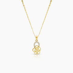 TWO TONE FLOWER LADIES RING, PENDANT AND STUD EARRINGS SET WITH CUBIC ZIRCONIAN STONE IN (SAUDI) 18K YELLOW AND WHITE GOLD