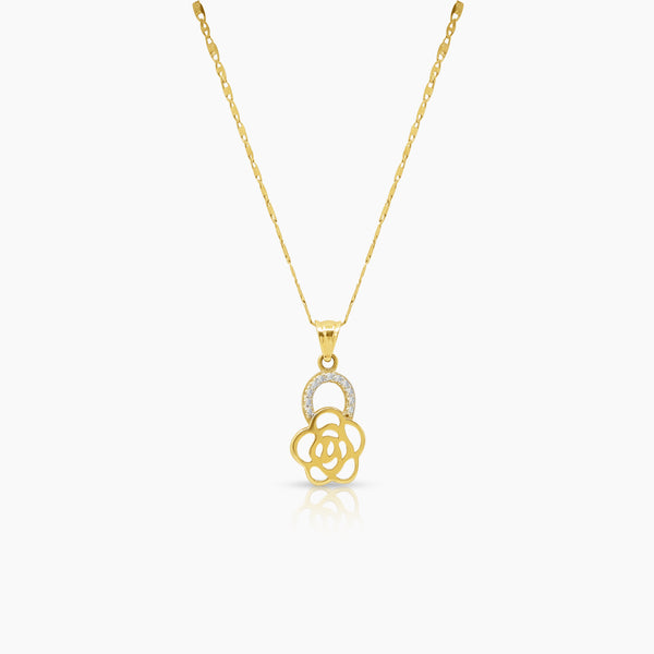 TWO TONE FLOWER LADIES NECKLACE AND PENDANT IN (SAUDI) 18K YELLOW AND WHITE GOLD