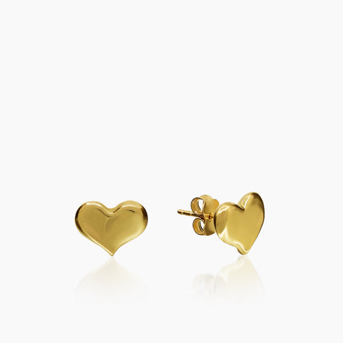 CLASSIC PUFFY HEART LADIES STUD EARRINGS IN (ITALIAN) 18K YELLOW GOLD