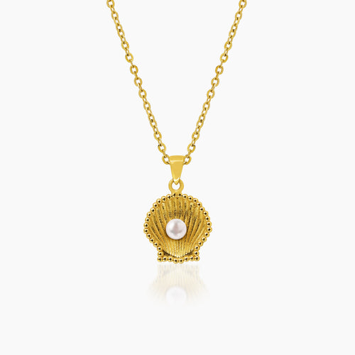 SHELL NECKLACE AND PENDANT WITH PEARL IN (SAUDI) 18K YELLOW GOLD