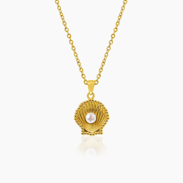 SHELL NECKLACE AND PENDANT WITH PEARL IN (SAUDI) 18K YELLOW GOLD