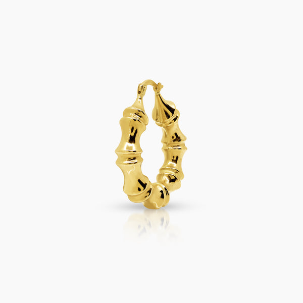 ROUND BAMBOO LADIES HOOP EARRINGS IN (SAUDI) 18K YELLOW GOLD