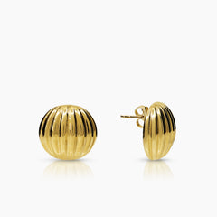 CORRUGATED ROUND LADIES STUD EARRINGS IN (SAUDI) 18K YELLOW GOLD