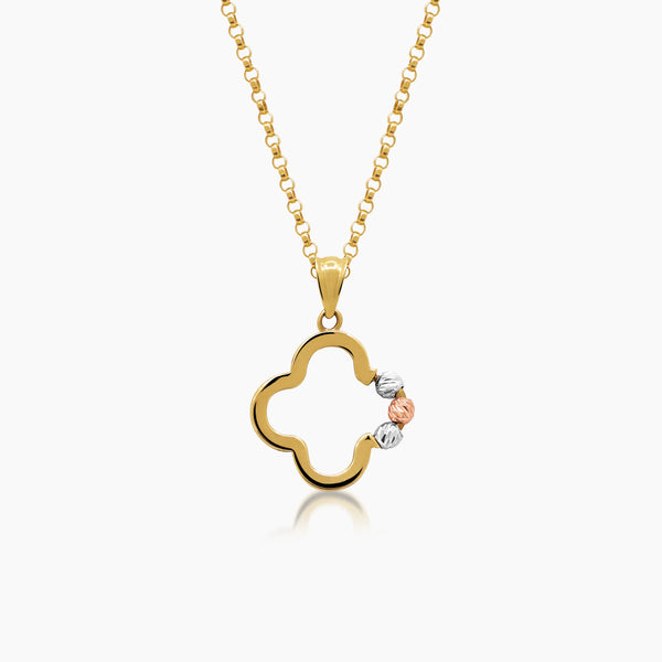 TRI-COLOR CLOVER LEAF LADIES NECKLACE AND PENDANT IN (ITALIAN) 14K YELLOW, WHITE AND ROSE GOLD
