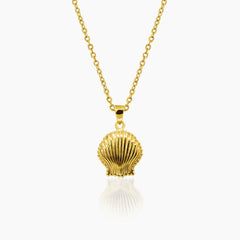SHELL NECKLACE AND PENDANT WITH PEARL IN (SAUDI) 18K YELLOW GOLD