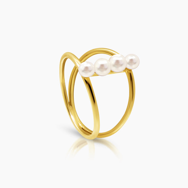 7 - ROUND WHITE FRESH WATER PEARL OPEN SHANK LADIES RING 3-4 MM / 2.2 IN 14K YELLOW GOLD
