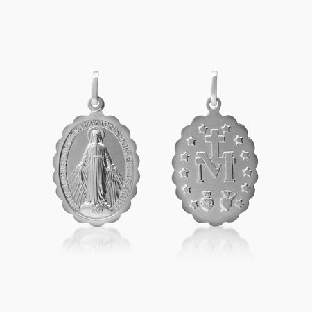 MARY MIRACULOUS PENDANT ±21 mm (H) X ±16 mm (L) IN (ITALIAN) 18K WHITE GOLD