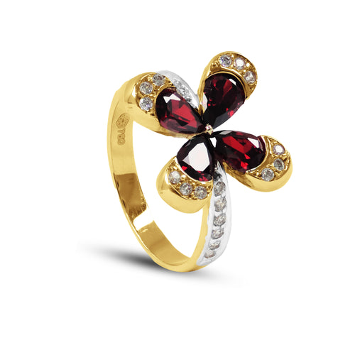 LADIES RING WITH COLORED STONE WITH ZIRCONIAN STONES IN 18K GOLD