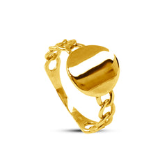 ROUND LADIES RING WITH CHAIN IN 18K YELLOW GOLD