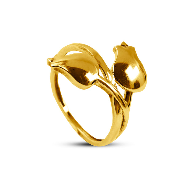 TWO-ROSES LADIES RING IN 18K YELLOW GOLD