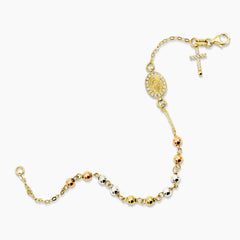 TRI-COLOR MARY MIRACULOUS BRACELET IN (ITALIAN) 18K YELLOW, WHITE AND ROSE GOLD