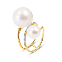 CULTURED PEARLS WITH DIAMONDS IN 14K YELLOW GOLD