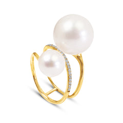 CULTURED PEARLS WITH DIAMONDS IN 14K YELLOW GOLD