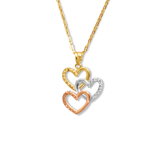 TRIPLE HEART TRI-COLOR PENDANT WITH CHAIN IN 18K GOLD
