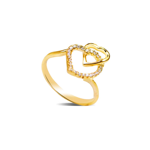 DOUBLE HEART WITH DIAMONDS IN 14K YG