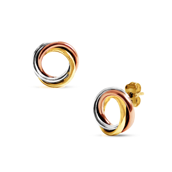TRI-COLOR ROUND-RING EARRINGS IN 14K GOLD