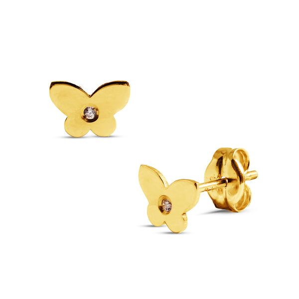 BUTTERFLY EARRINGS WITH CZ IN 18K YELLOW GOLD