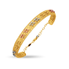 FLAT BANGLE WITH TRI-COLOR BEADS IN 18K GOLD