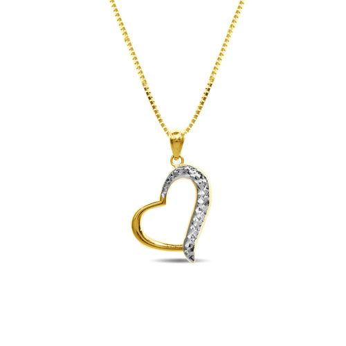 TWO-TONE HEART PENDANT WITH BOX CHAIN IN 18K GOLD