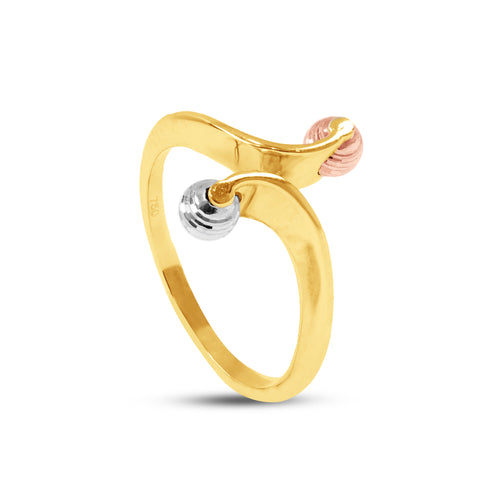 CURVE RING WITH BALLS TRI-COLOR IN 18K GOLD