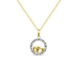 TWO-TONE HEART AND TEXTURED CIRCLE IN FINE CABLE CHAIN IN 18K GOLD