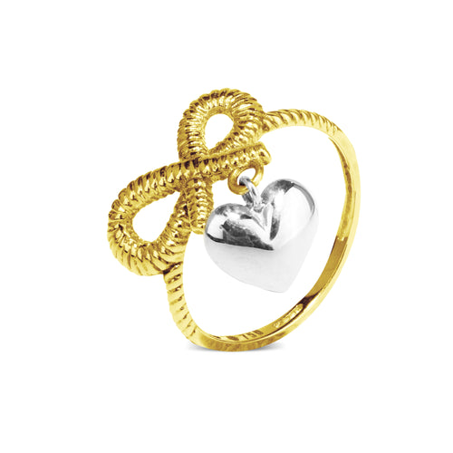 RIBBON HEART CHARM RING TWO-TONE IN 18K GOLD