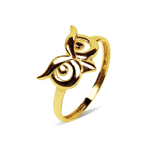 LADIES RING OWL IN 18K YELLOW GOLD