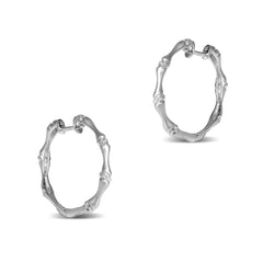 BAMBOO CREOLLA EARRINGS WITH DIAMONDS IN 14K WHITE GOLD