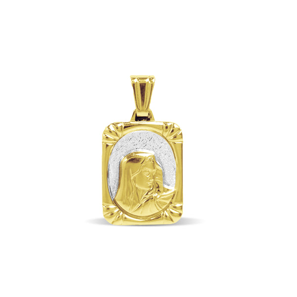 TWO-TONE MARY WITH FRAME PENDANT IN 18K YELLOW GOLD