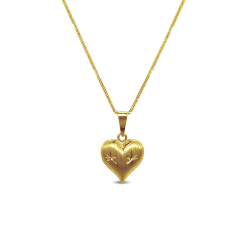 HEART PENDANT WITH FOXTAIL CHAIN IN 18K YELLOW GOLD