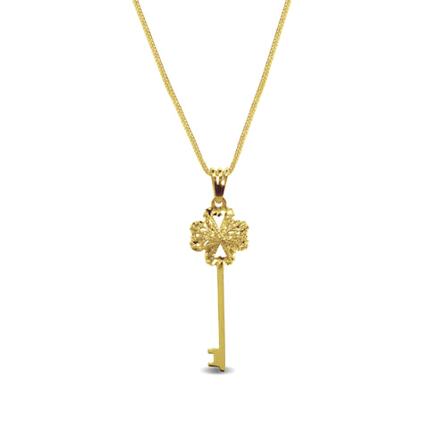 FLOWER KEY PENDANT WITH FOXTAIL CHAIN IN 18K YELLOW GOLD
