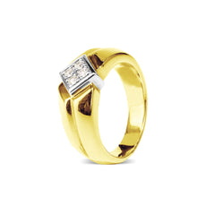 CENTER SQUARE DIAMOND MENS RING IN 14K TWO-TONE GOLD