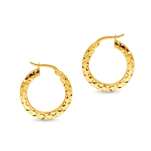 HOOP EARINGS WITH DIAMOND CUT IN 14K YELLOW GOLD