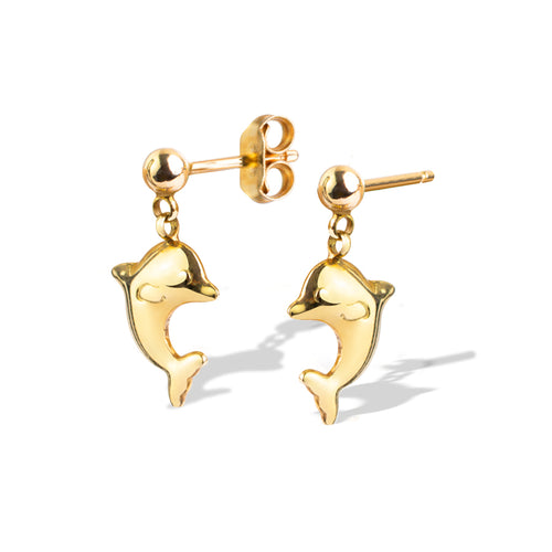DOLPHIN DANGLING  EARRINGS IN 14K GOLD