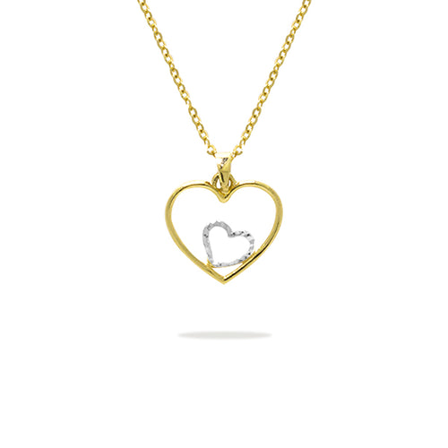 DOUBLE HEART TWO-TONE PENDANT W/ CHAIN IN 18K GOLD