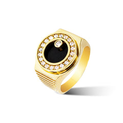 MEN'S RING ONYX WITH SEVERAL CUBIC ZIRCONIAN IN 18K GOLD