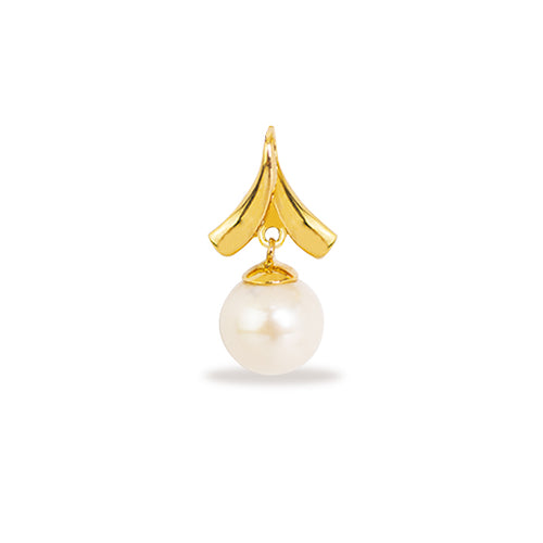 PENDANT ROUND WHITE FRESH WATER PEARL IN 14K YELLOW GOLD