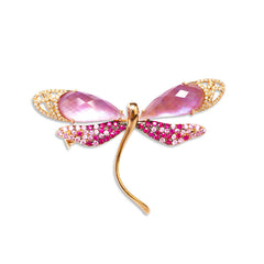 RUBY, PINK SAPPHIRE, AMETHYST WITH DIAMONDS BROOCH OR PENDANT IN 14K ROSE GOLD